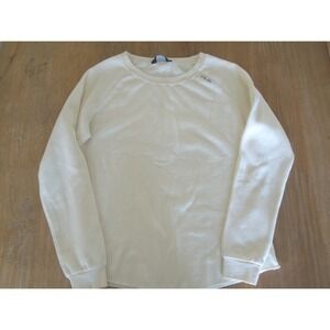 Huk Womens Raglan Sleeve Fleece Sweatshirt Off White Cream Logo‎ Medium